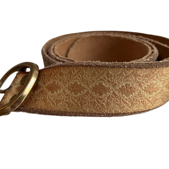 Vintage Brown Leather Belt with Gold Buckle - Picture 2 of 2